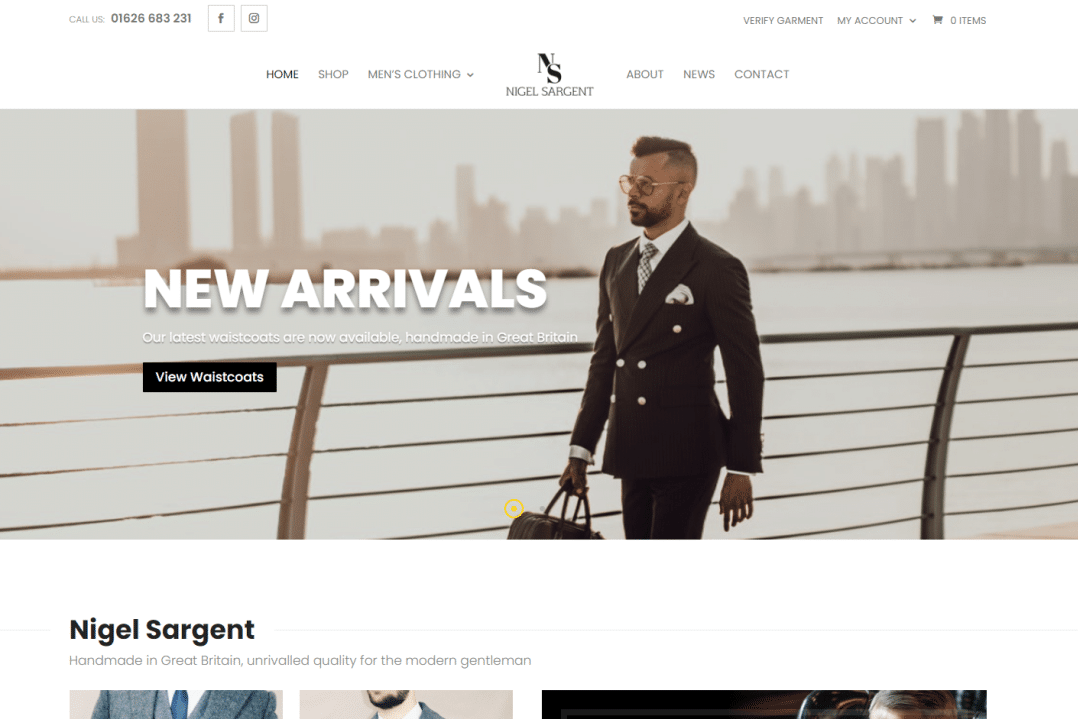 Nigel Sargent clothing website layout